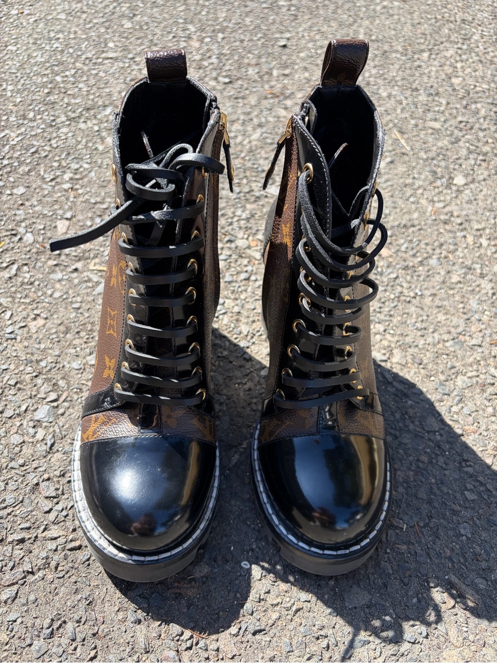 Louis Vuitton Monogram Combat Boots in Brown & Black